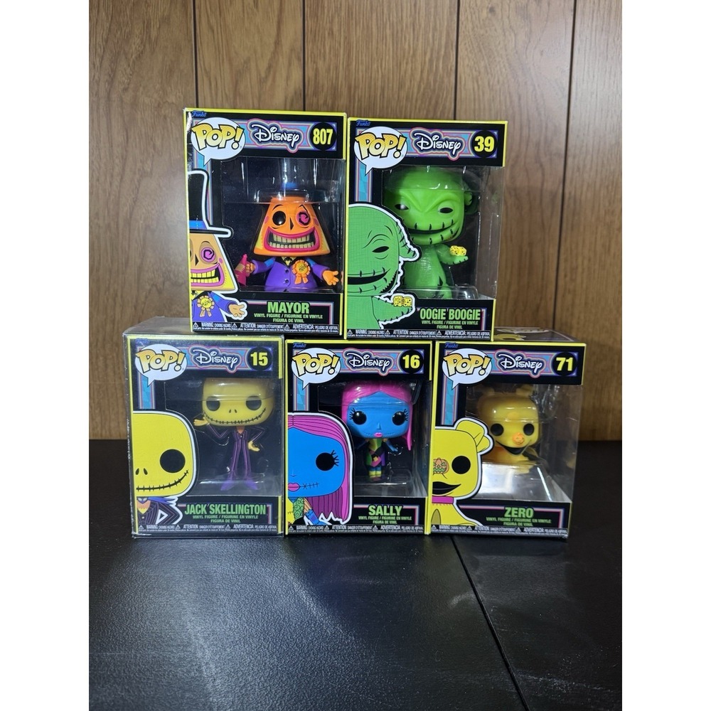 Funko Pop! Disney NBC Blacklight Jack Sally Zero Oogie & Mayor Set of 5